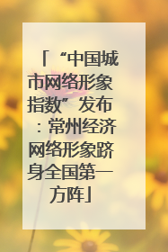 “中国城市网络形象指数”发布：常州经济网络形象跻身全国第一方阵