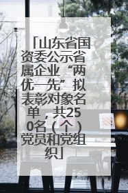 山东省国资委公示省属企业“两优一先”拟表彰对象名单，共250名（个）党员和党组织