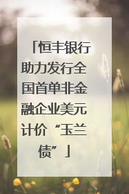 恒丰银行助力发行全国首单非金融企业美元计价“玉兰债”